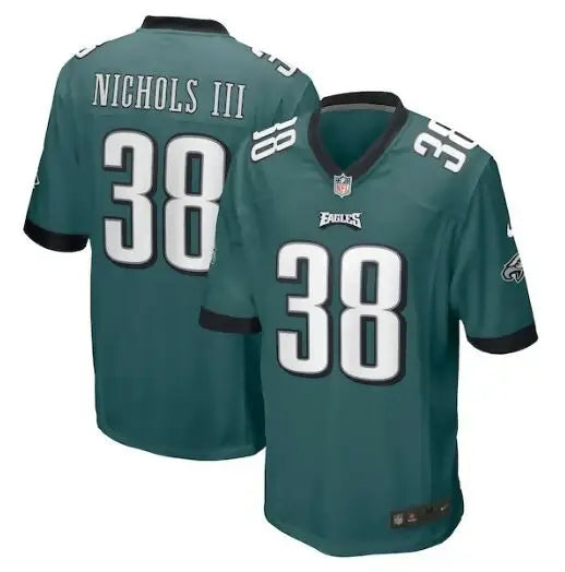 Dark Green Philadelphia Eagles Lew Nichols III Nike Game Jersey with 38 number front and back