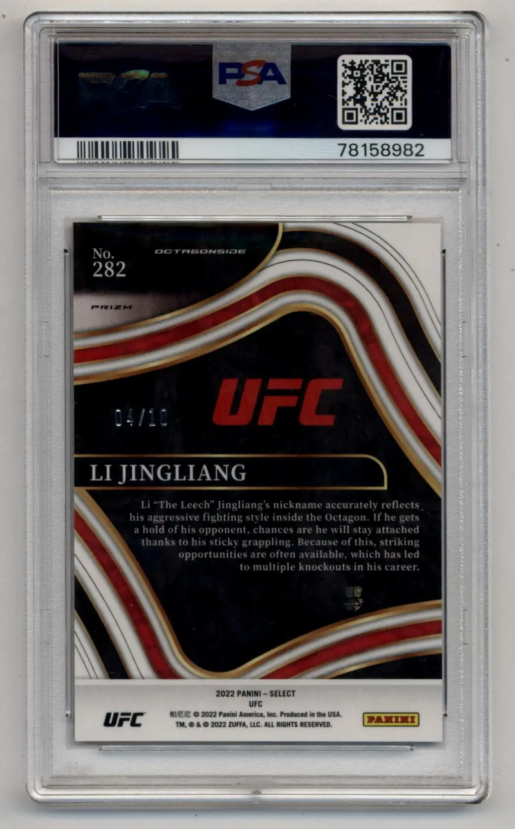 PSA-graded Li Jingliang 2022 Select UFC Gold Flash trading card with red, black, white design
