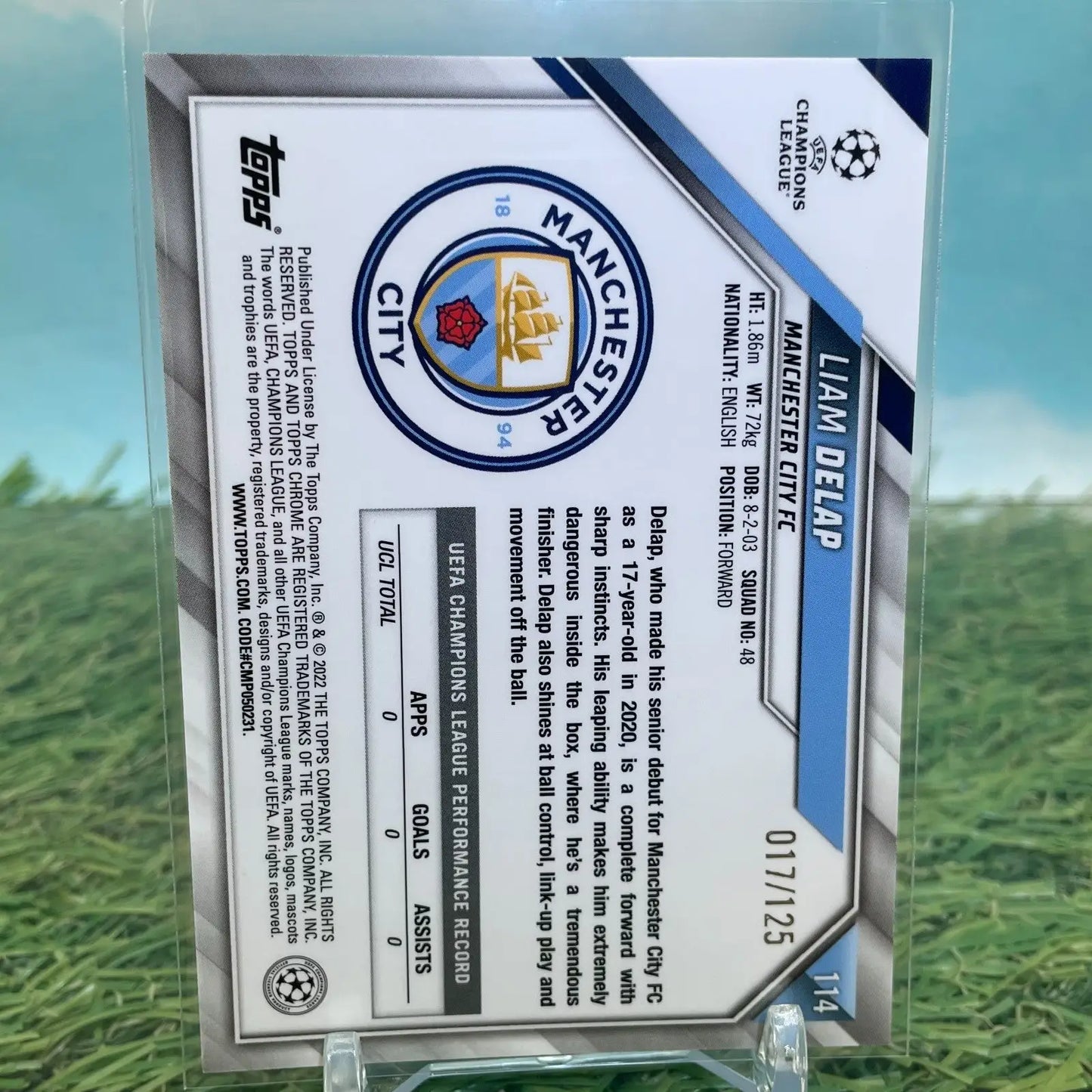 Collectible Liam Delap 2021-22 Topps Chrome UEFA Rose Gold Refractor card