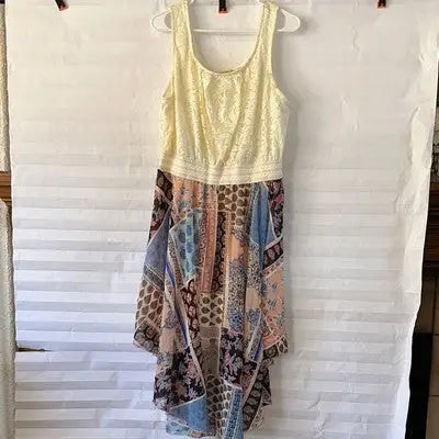 Liberty Love women’s sleeveless 3XL flowy yellow lace top with patchwork skirt maxi dress