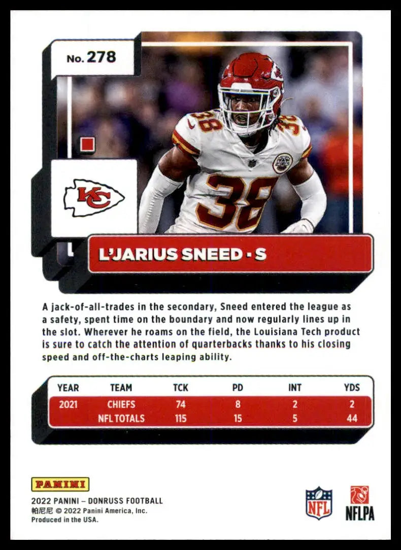 LJarius Sneed 2022 Donruss football card Kansas City Chiefs product shot