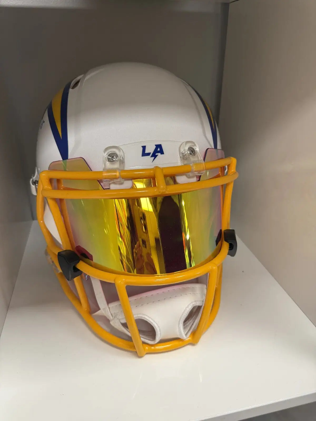 White Lodd McConkey Chargers authentic autographed football helmet with yellow face mask