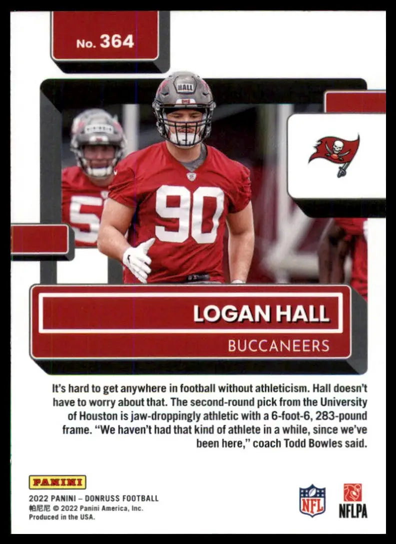Football trading card of Logan Hall Rookie 2022 Donruss Blue Press Proof Tampa Bay Buccaneers