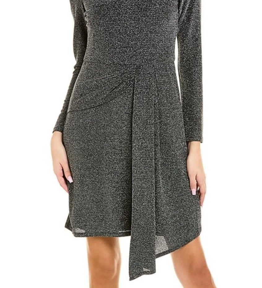 London Times Draped Shimmer Cocktail Dress