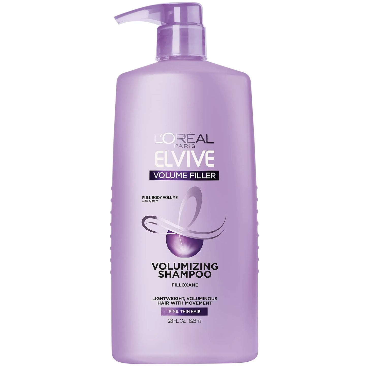 Purple bottle of LOreal Paris Elvive Volume Filler Thickening Shampoo 28 fl oz