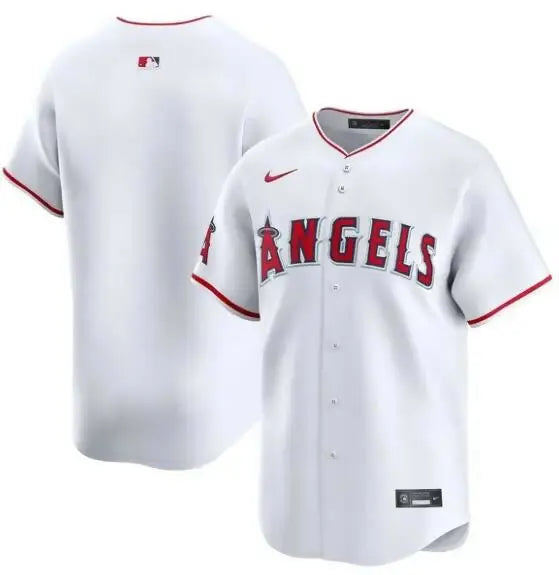 White Angels baseball jersey displayed in Los Angeles Angels Nike Home Limited Jersey product