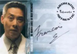 Identification card featuring Francois Chau’s autograph for Lost Season 2 trading cards