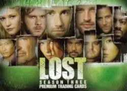 Promotional poster for Lost featuring character headshots on a Lost Season 3 promo card