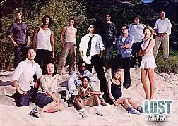 Group photo of the Lost cast on a beach featured on an NSU exclusive promo card