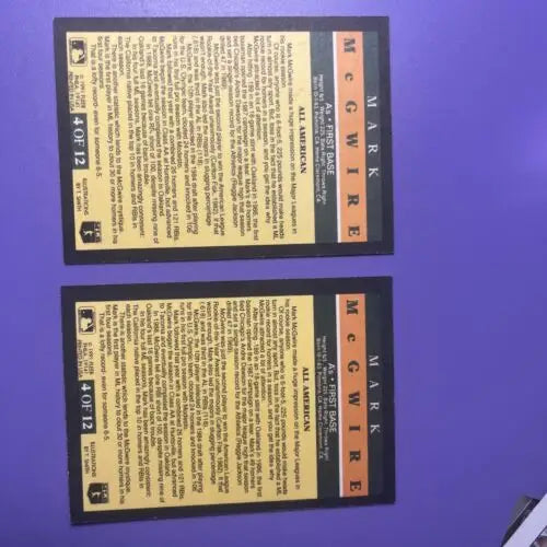Lot of 2 Mark McGwire Fleer Pro Vision trading cards showcasing iconic player moments