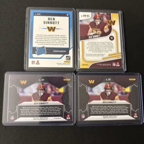 Lot Of 4 2024 Panini Ben Sinnott NFL Rookie Cards featuring collectible NFL rookie cards
