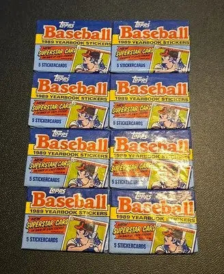 Ten packs of 1989 Topps Baseball Yearbook Stickers with five stickers per pack