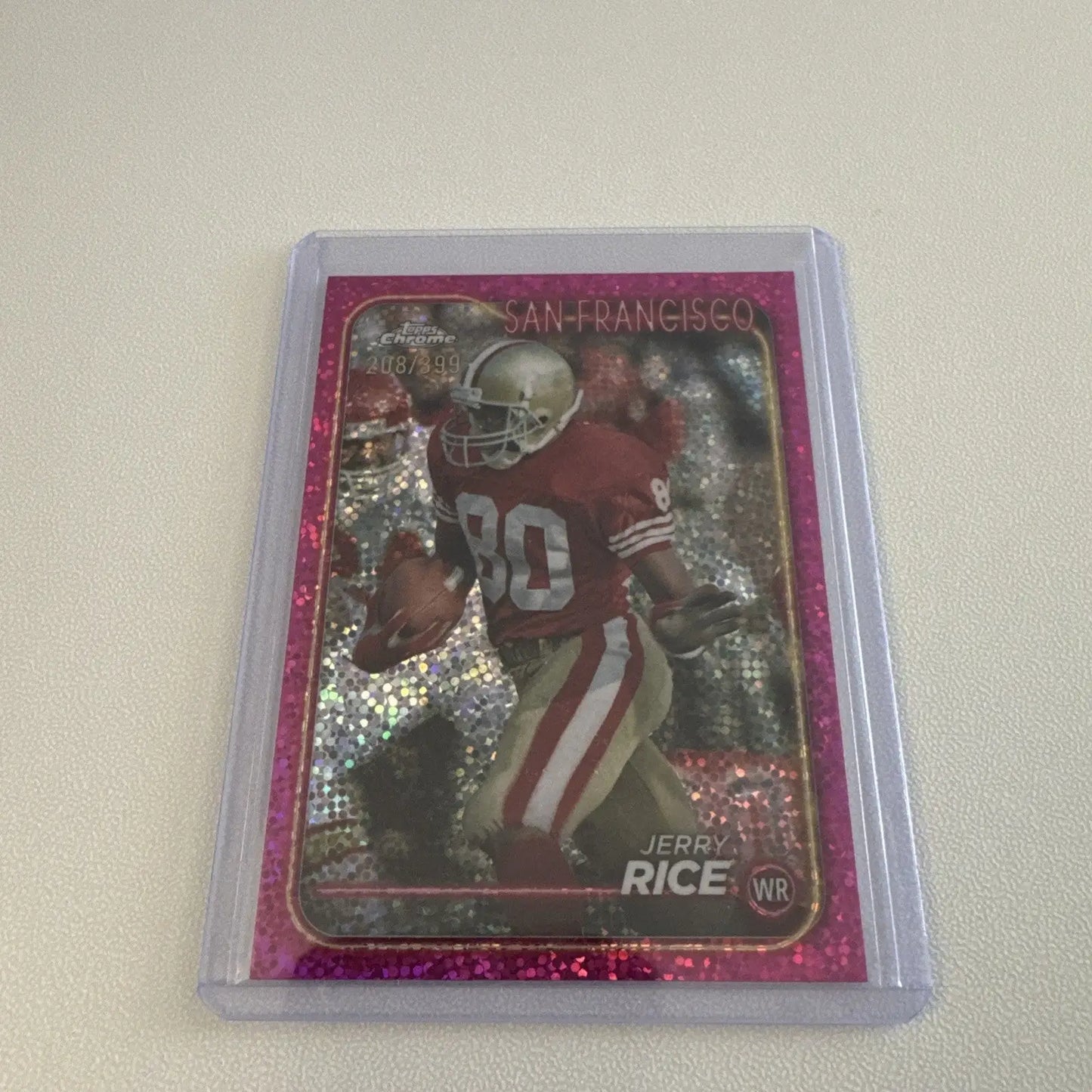 Jerry Rice San Francisco 49ers trading card in protective sleeve from 49ers Legends set