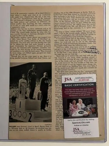 Newspaper clipping of Lou Boudreau Auto, Indians 8x10 autograph with JSA authentication