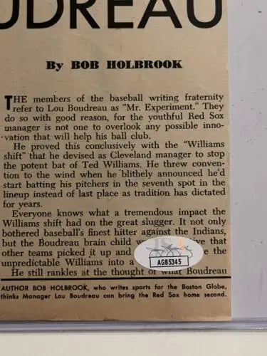 Vintage Baseball Article Featuring Lou Boudreau Auto Indians 8x10 Autograph Signed Memorabilia