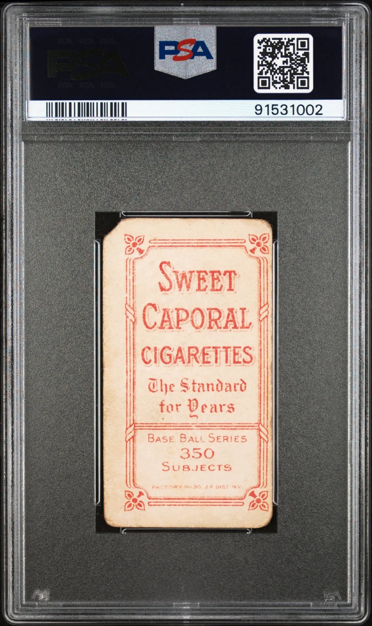 Vintage Lou Fiene T206 Sweet Caporal 350/30 card in a protective PSA grading case