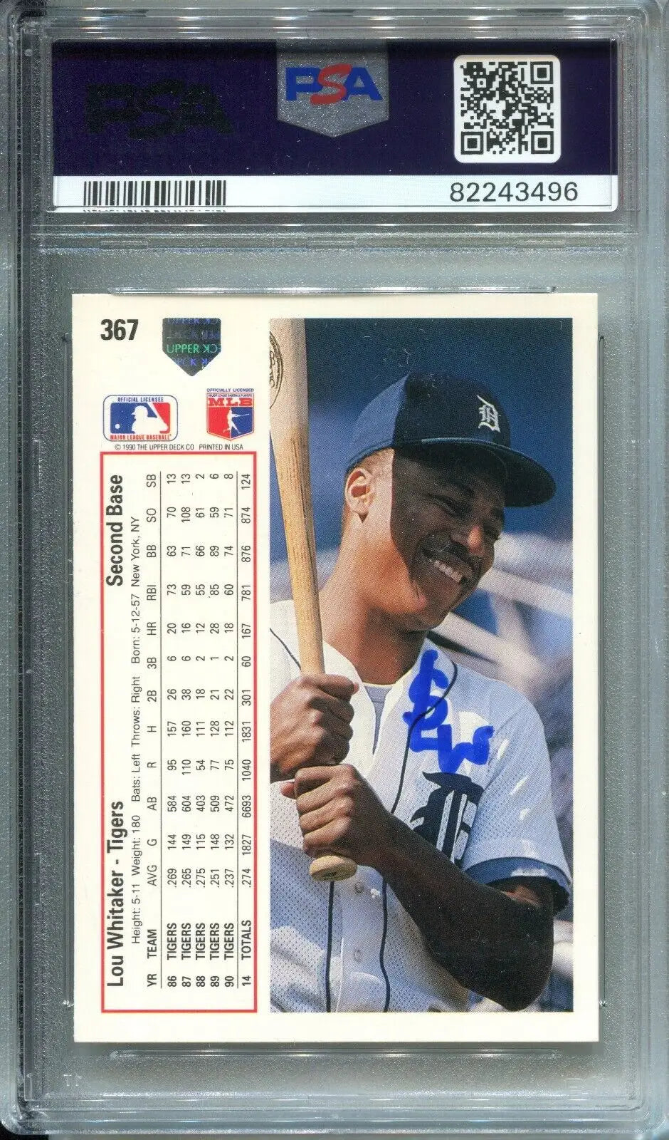 Lou Whitaker 1991 Upper Deck trading card signed auto PSA/DNA graded for collectors