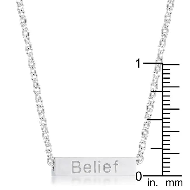 Luck Rhodium Stainless Steel Bar Script Necklace - Necklaces
