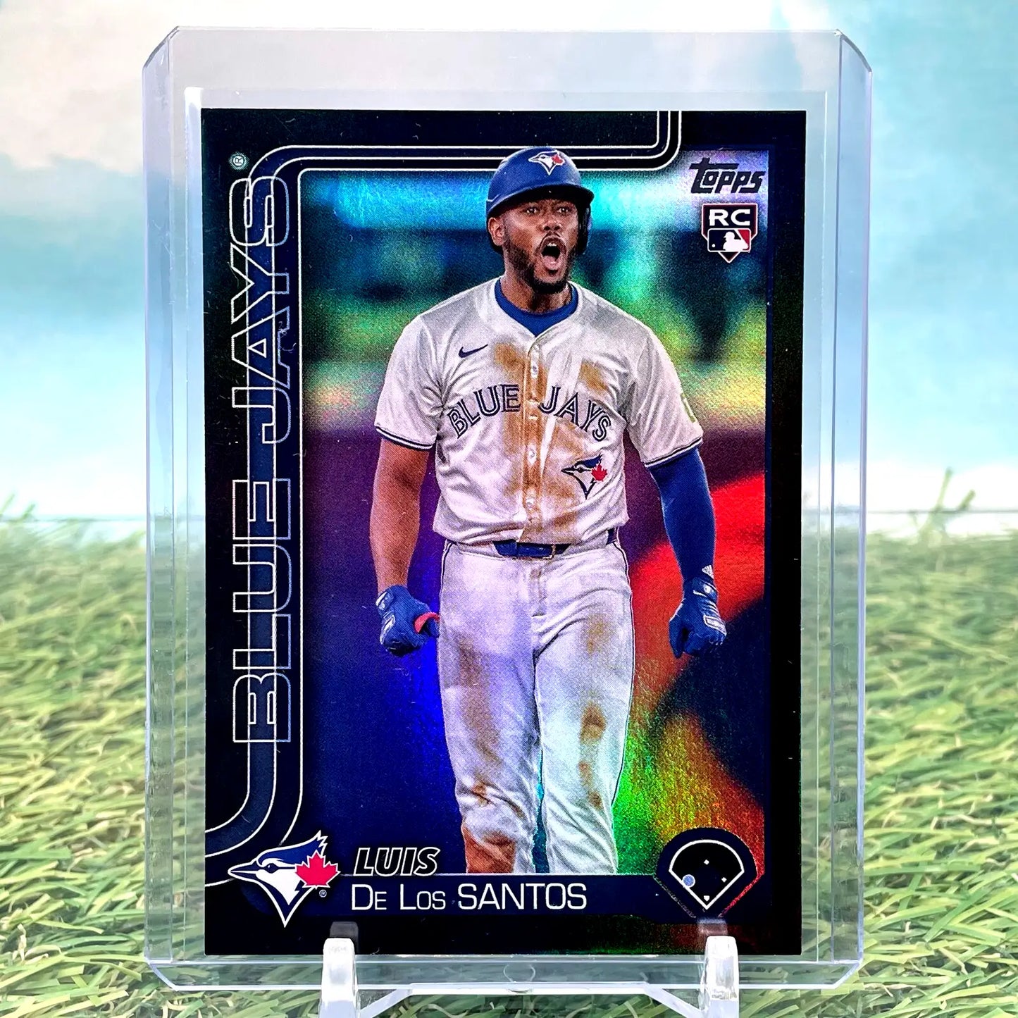 Luis De Los Santos baseball card in 2025 Topps Series 1 black foil /10 Blue Jays