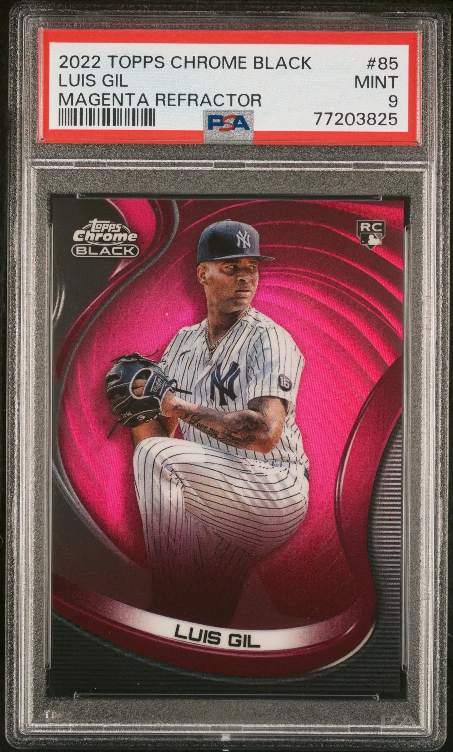 Luis Gil 2022 Topps Chrome Black Magenta Refractor PSA 9 Mint baseball card