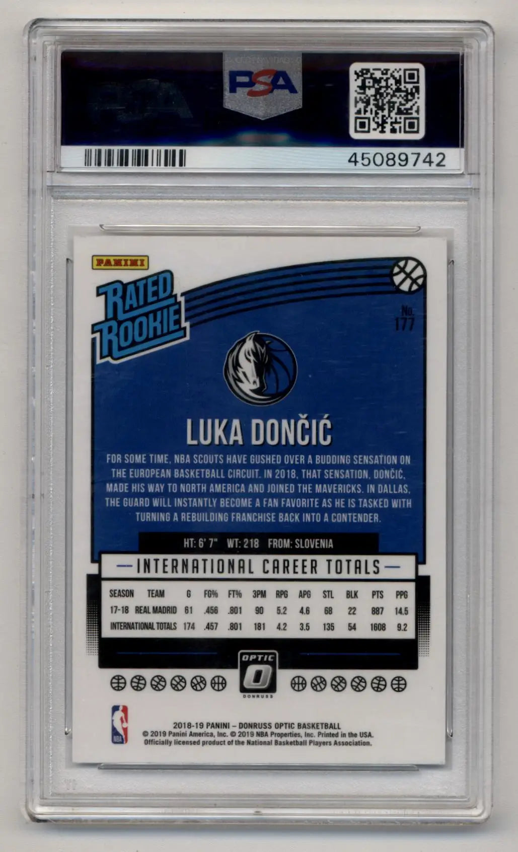 Luka Doncic 2018-19 Donruss Optic Rookie basketball card PSA 10 Gem Mint