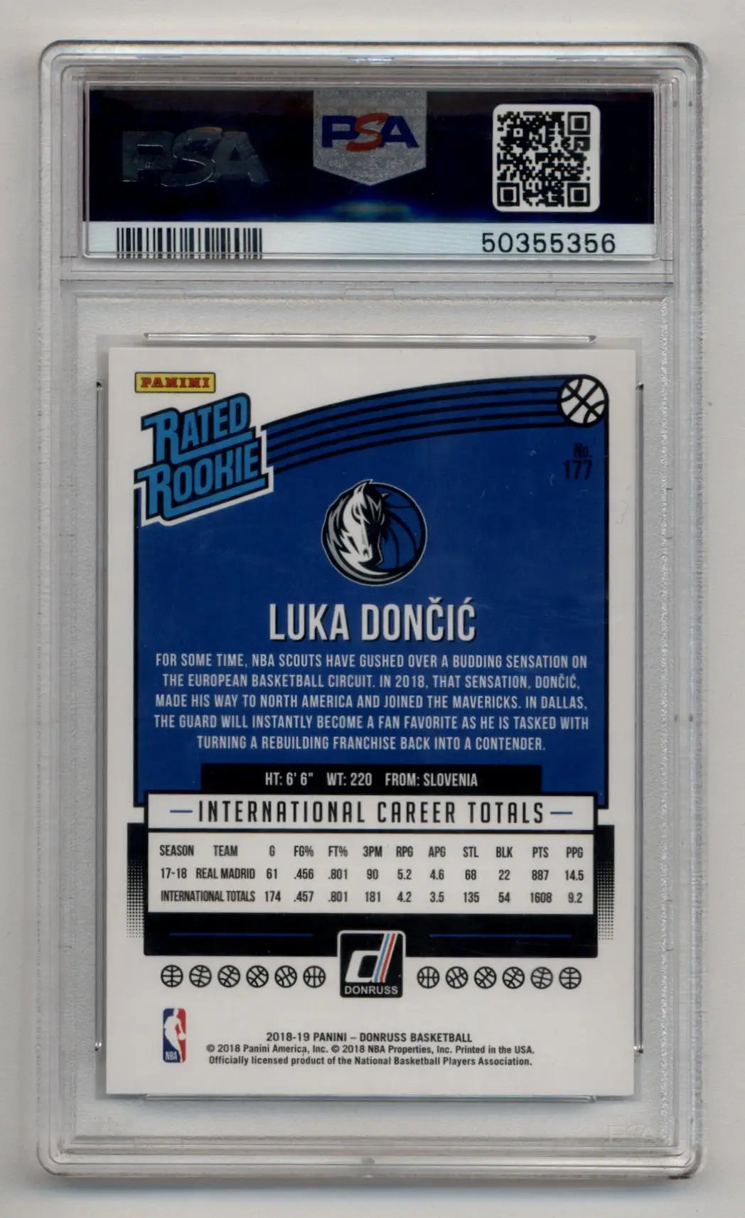 Luka Doncic 2018-19 Donruss Rookie Rated Rookie card PSA 10 Gem Mint