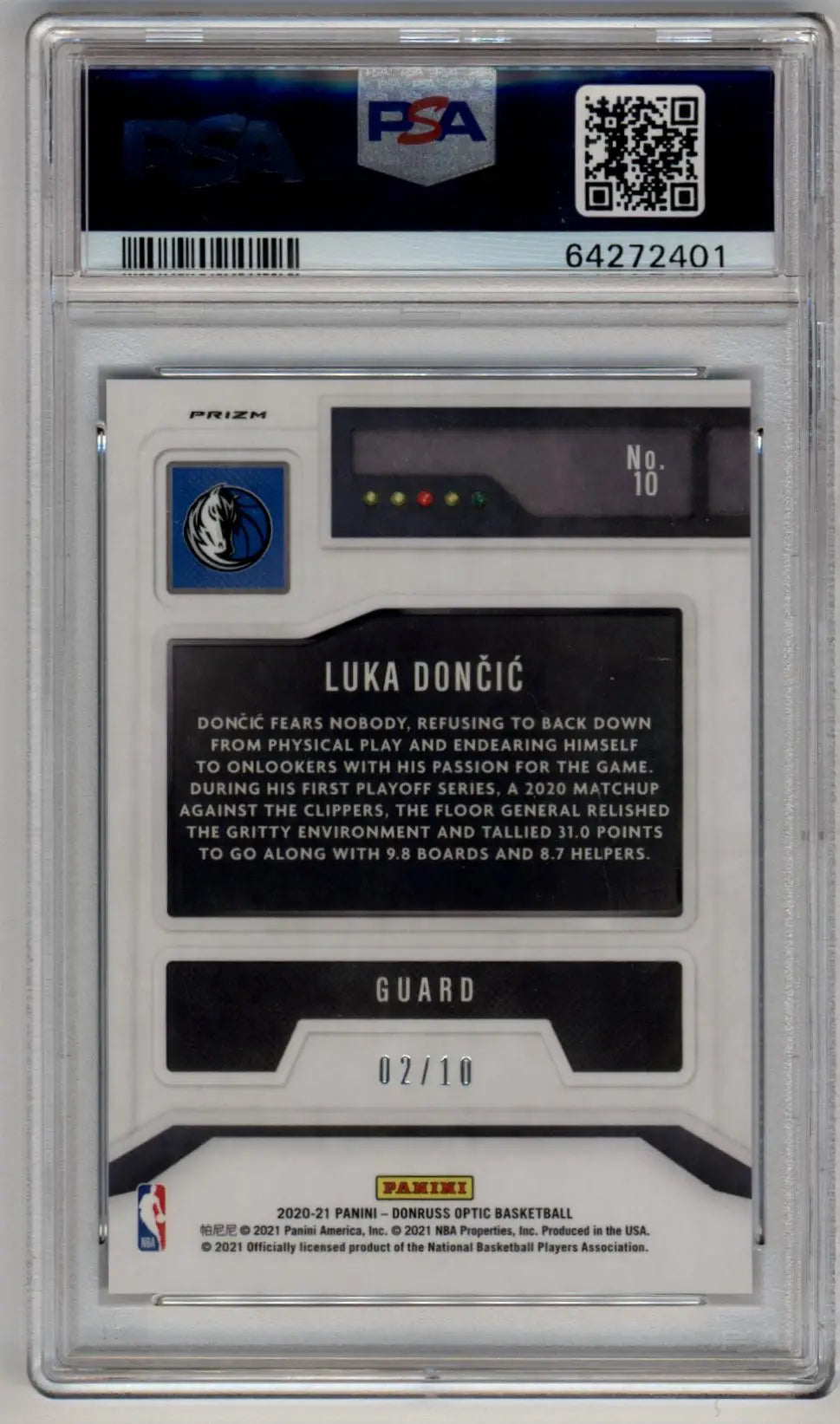 Luka Doncic 2020-21 Donruss Optic T-Minus 3....2...1 Gold 02/10 PSA 10 Gem Mint - Singles