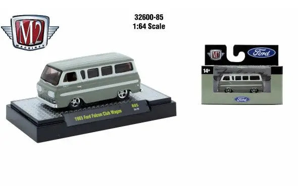 Gray 1963 Ford Falcon Club Wagon diecast model from M2 Machines Detroit Muscle R85 series