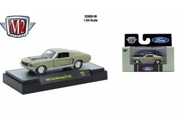 Olive green Detroit Muscle R86 1968 Ford Mustang GT 500 diecast model car