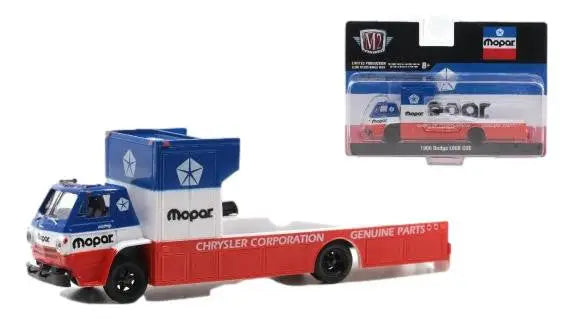 Toy truck and trailer model with Mopar branding from L600 COE Release HS02 in red, white, blue