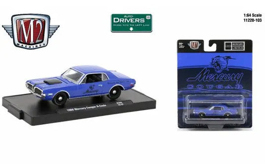 Blue classic Mercury Cougar R-Code model with silver trim in M2 Machines Auto-Drivers collection
