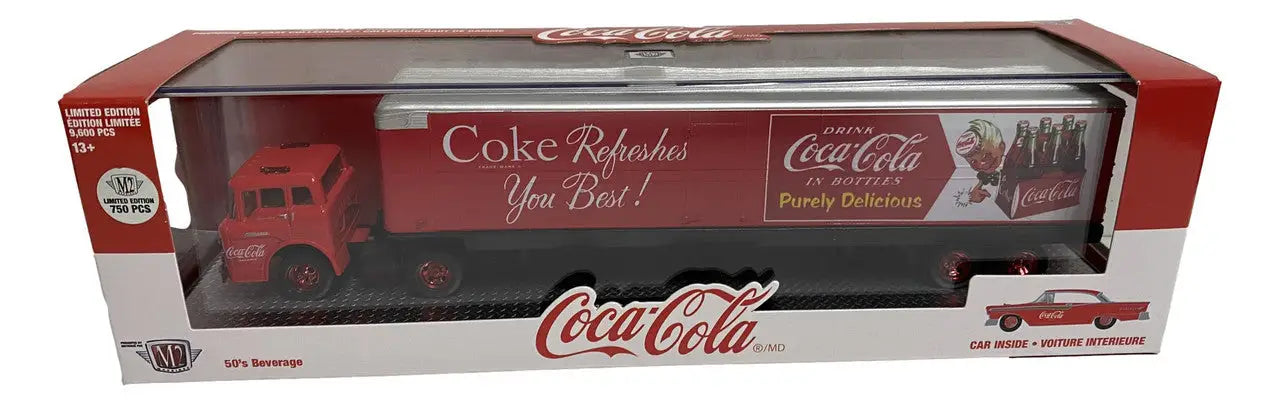 Collectible die-cast M2 Machines Auto Hauler featuring a vintage Coca-Cola delivery truck