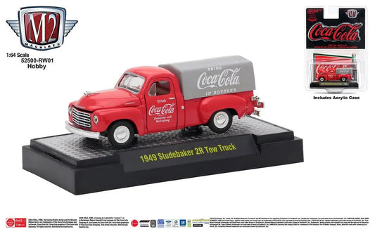 Red and gray 1949 Studebaker Coca-Cola delivery truck model from M2 Machines HOBBY RW01