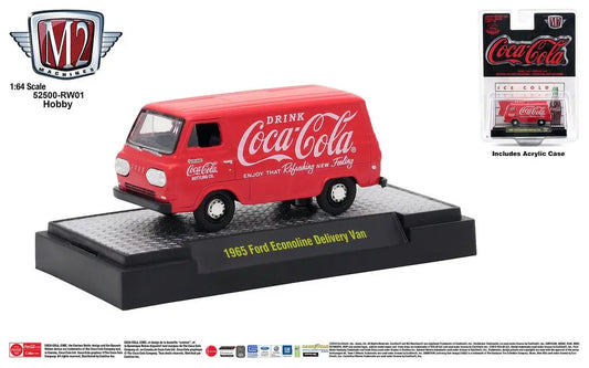 Red Coca-Cola delivery van model on display, perfect for collectors of trading cards