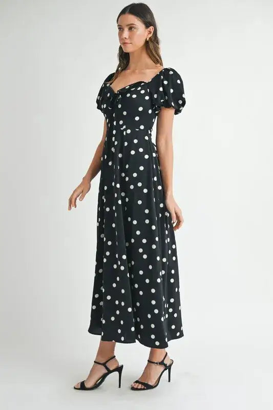 MABLE Polka Dot Puff Sleeve Midi Dress