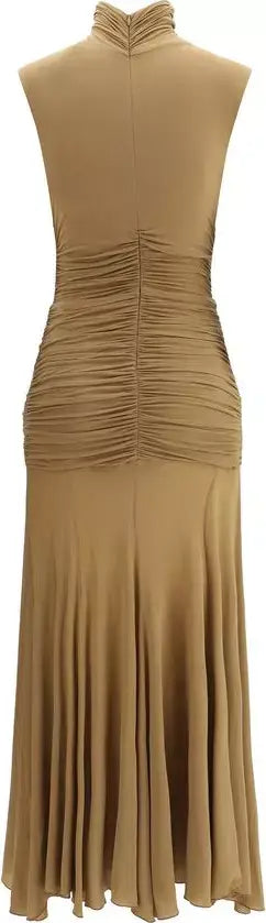 Magda Butrym long sleeveless high-neck dress with ruched bodice and flowing skirt