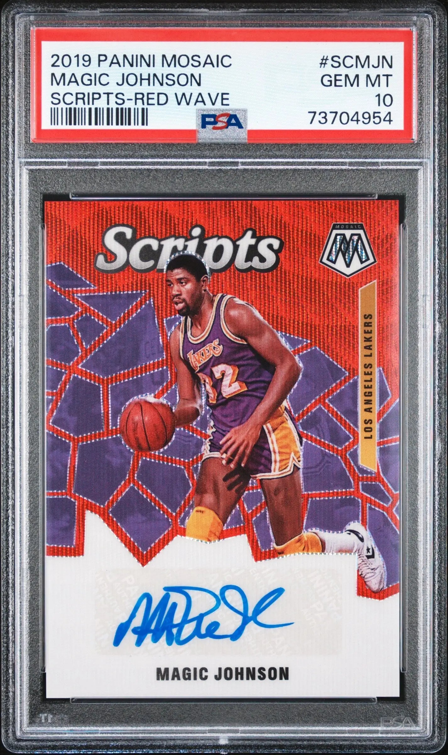 Graded 2019 Panini Mosaic Scripts Red Wave Magic Johnson basketball card PSA 10