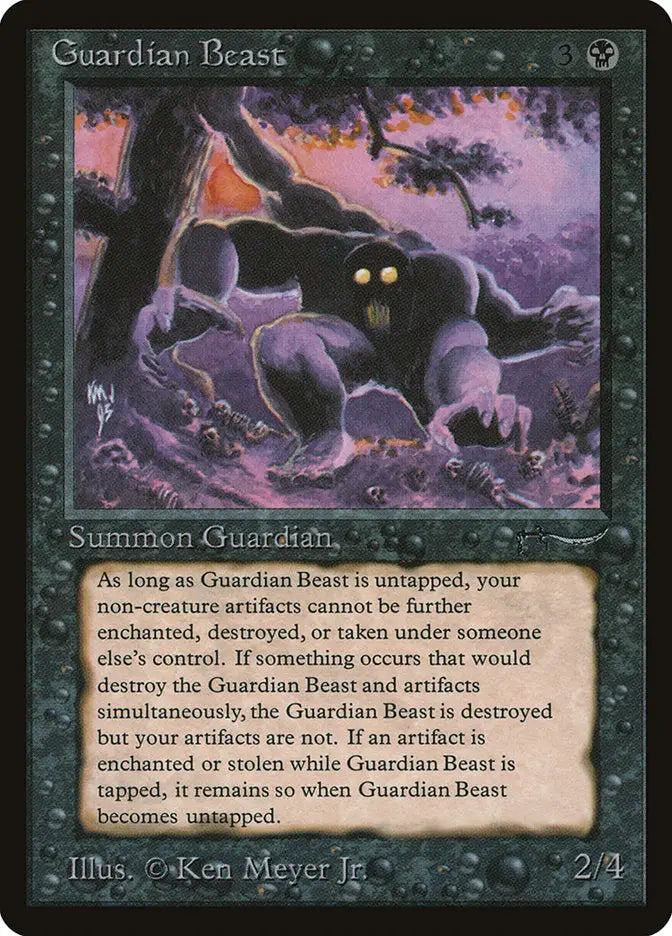 Magic MTG Arabian Nights Guardian Beast card featuring a shadowy guardian beast illustration