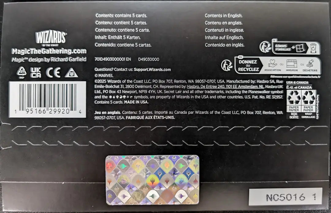 Magic MTG Secret Lair x Marvel Deadpool card pack back display for Magic MTG secret edition