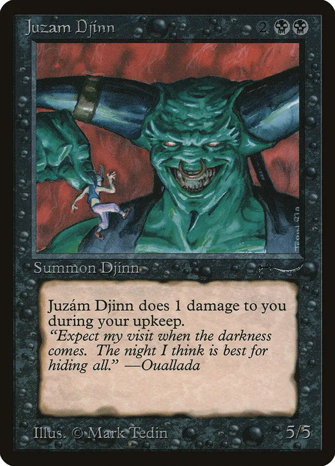 Grinning green demonic creature from Arabian Nights Magic: the Gathering trading card