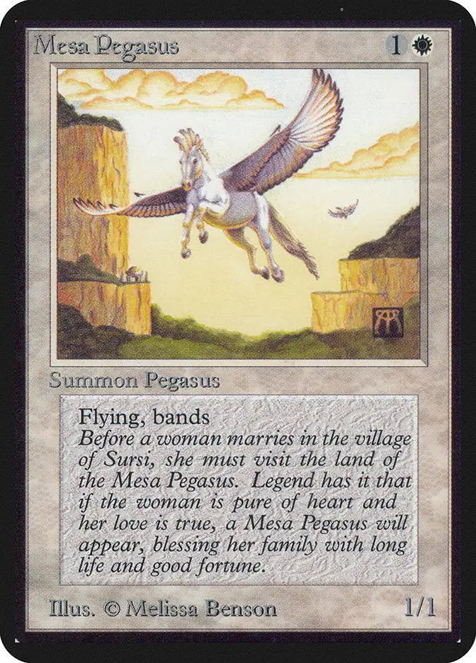 Mesa Pegasus Alpha Edition trading card featuring a winged horse and humanoid rider