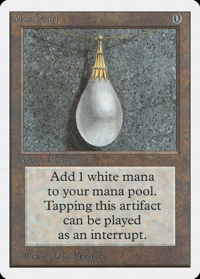 Teardrop-shaped Mox Pearl with gold cap for Magic: The Gathering Unlimited Edition trading cards
