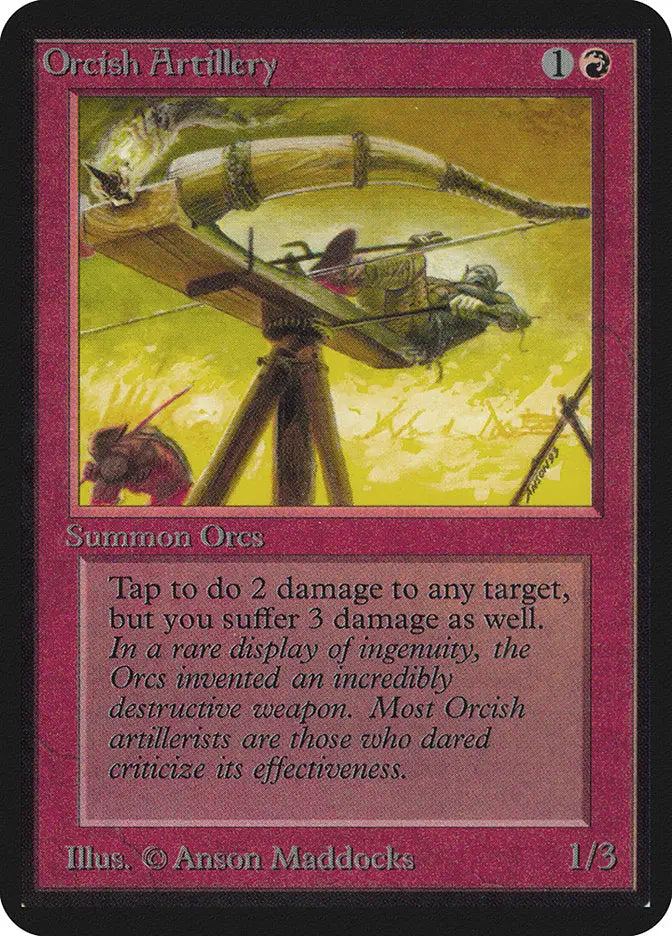 Wooden catapult with curved bow from Magic: The Gathering Alpha Edition Orcish Artillery