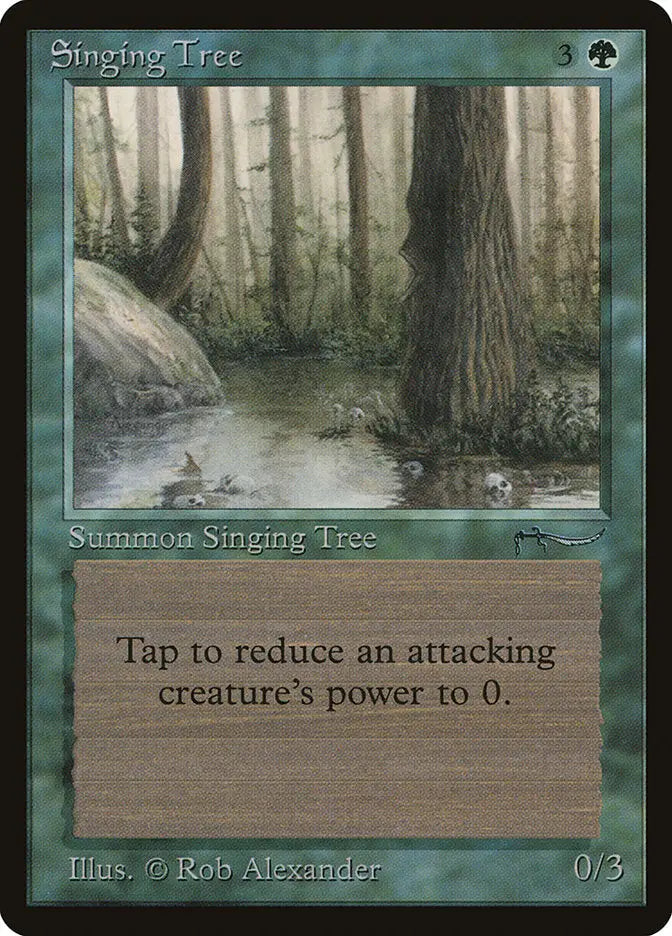 Magic: The Gathering Singing Tree card from Arabian Nights with dark swampy forest scene