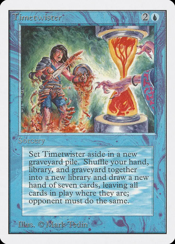 Magic: The Gathering Unlimited Edition Timetwister card artwork with fiery hourglass