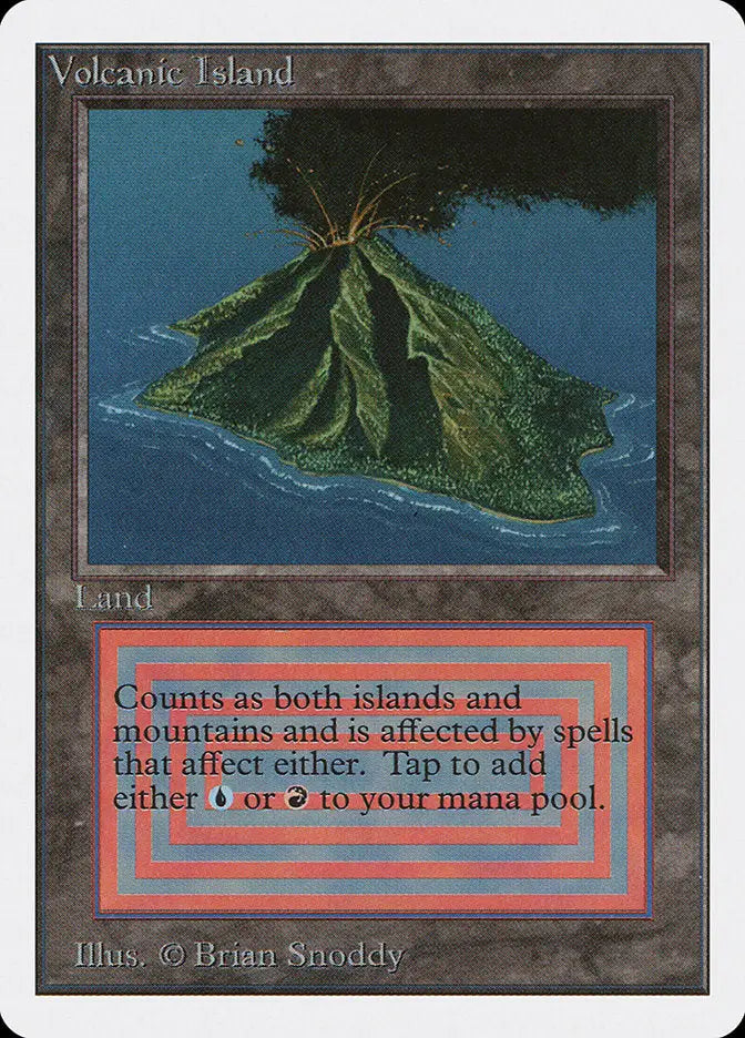 Volcanic Island with erupting volcano, featured in Magic: The Gathering Unlimited Edition