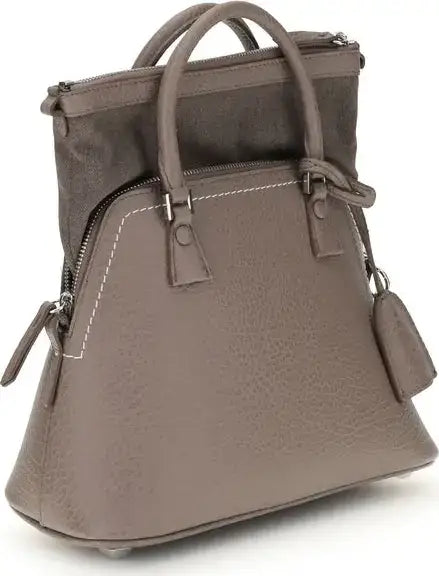 Taupe leather Maison Margiela 5AC handbag with removable canvas pouch and contrast stitching