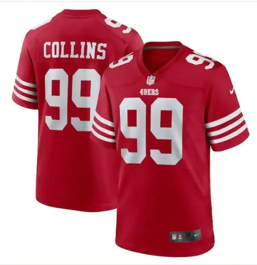 Red San Francisco 49ers Maliek Collins jersey with number 99 and COLLINS on back