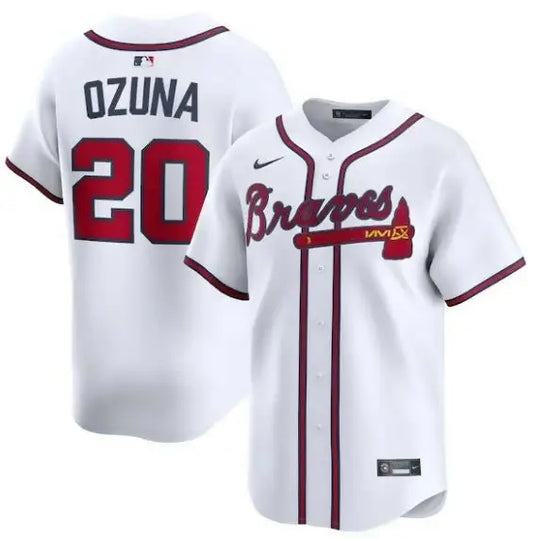 White Atlanta Braves Marcell Ozuna Nike Home Limited Player Jersey for baseball fans