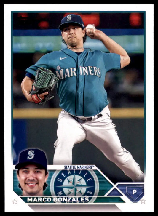 Marco Gonzales 2023 Topps #144 Seattle Mariners baseball card on display